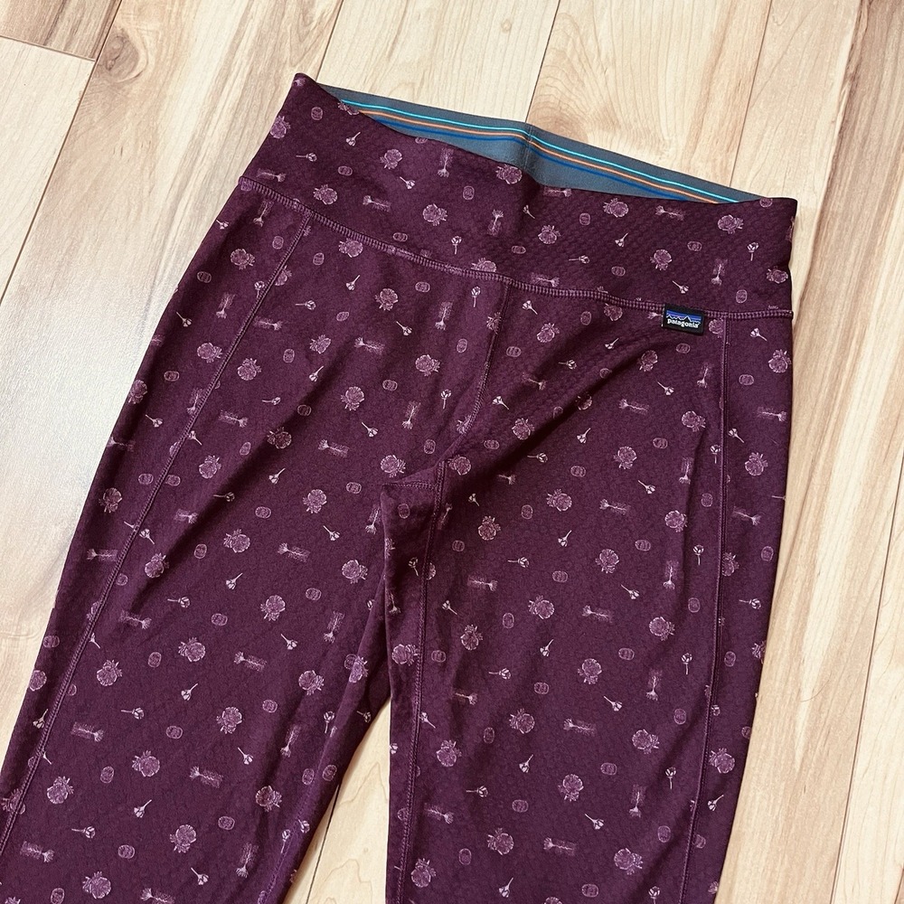 Patagonia Capilene Midweight Base Layer‎ Pants Womens XS Burgundy Floral Pattern